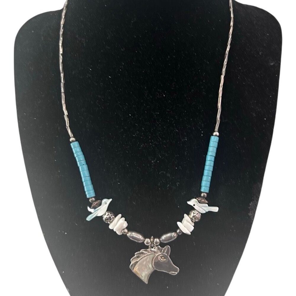 Vtg Southwest Native American-inspired Beaded Necklace 18" Horse Head Pendant
